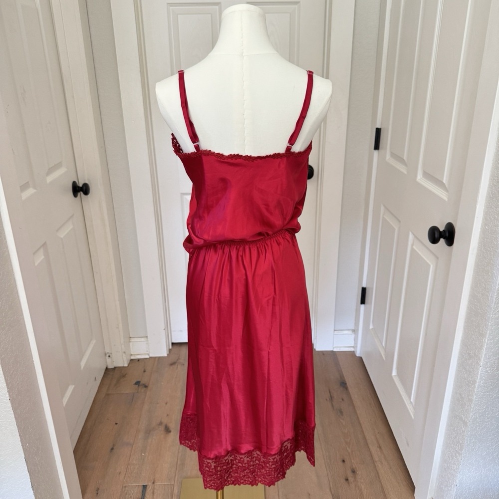 Vtg Cabernet Set Red Wide Lace Liquid Satin Slip Skirt Camisole Top Sz S Sexy - Picture 4 of 13